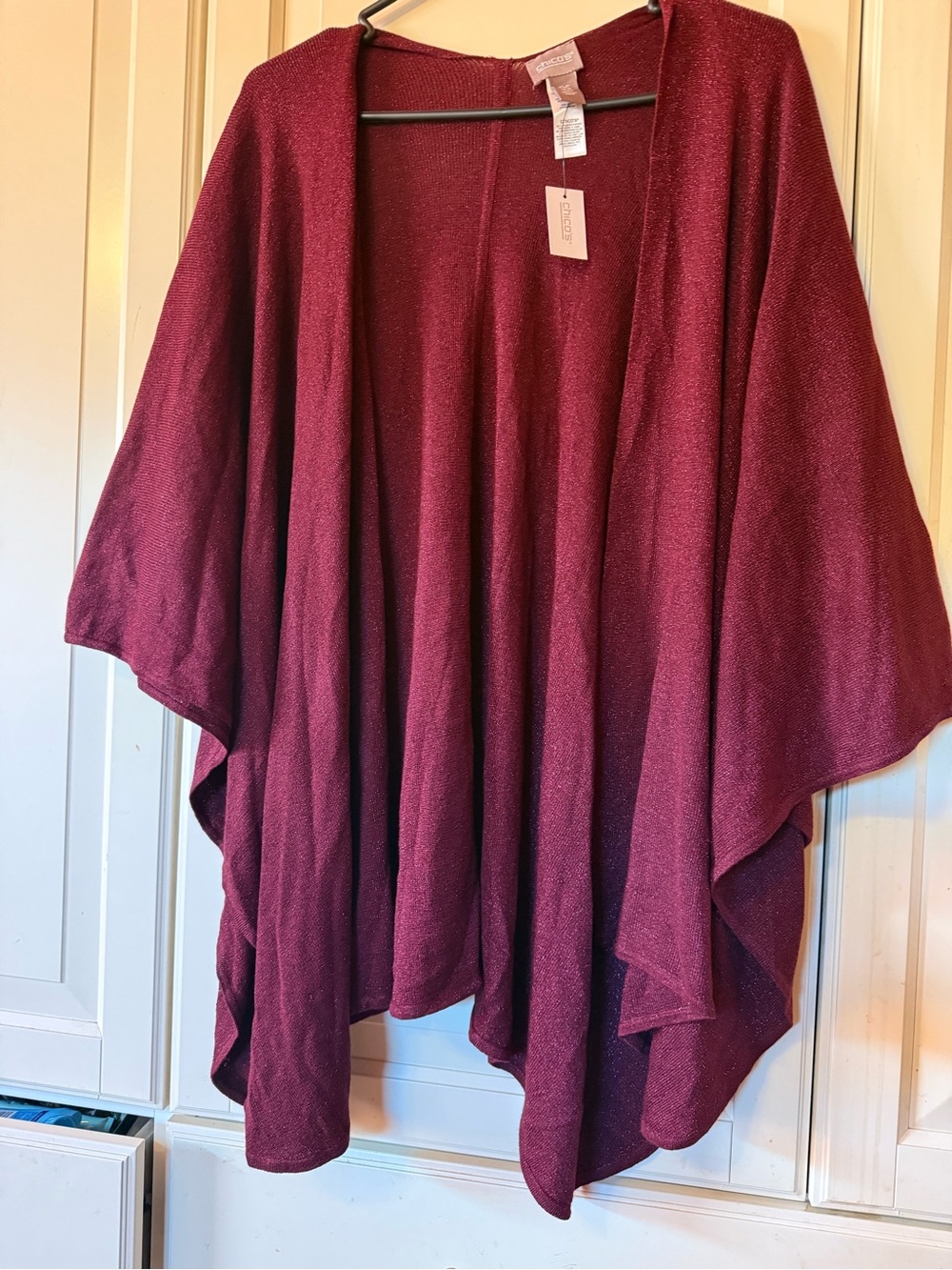 Chico's Sparkle Open-Front Poncho in Burgundy Wine